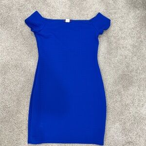 Hot Gal Vibrant Blue Strapless off shoulder mini Dress medium
